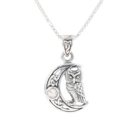 Jewelry Trends Sterling Silver Celtic Crescent Moon Owl Pendant with Moonstone on 18 Inch Necklace