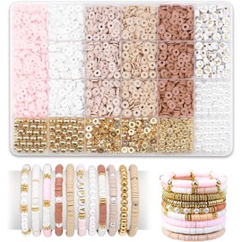Srechee Clay Bead Bracelet Kit, 2400Pcs Flat Polymer Clay Heishi Beads Bracelet Making Kit for Girls Adults, DIY Friendship Bracelet Set with Gold Beads Letter Beads for Bracelets Gift