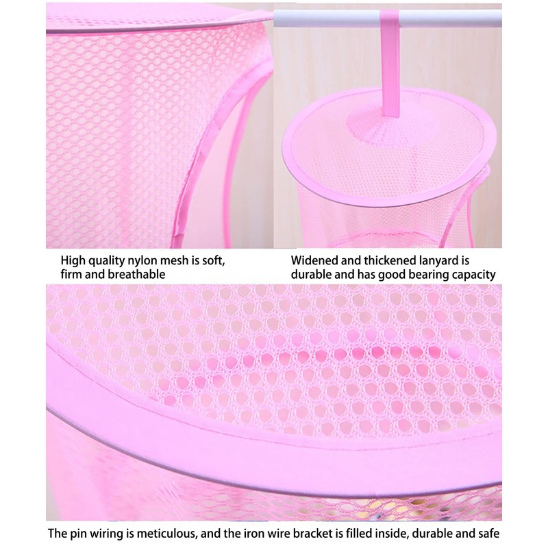Mesh Hanging Storage Basket With 3 Compartments Foldable Hanging Storage