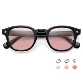 Feisedy B1152 Polarized Discoloration Sunglasses, UV400, UV Protection, Color Lenses (Dimming and Discoloration Lenses), Rounded Glasses, Night Sunglasses, Driving, Pink