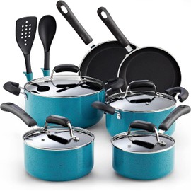 Cook N Home Pots and Pans Nonstick Cookware Set 12-Piece, Kitchen Cooking Set with Frying Pans and Saucepans, Induction Compatible, Turquoise