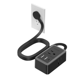 NTONPOWER Flat Plug Extension Cord, 5ft Flat Power Strip with 3 Outlets 3 USB (1 USB C) Black Extension Cord for Home Office Dorm Room Essentials