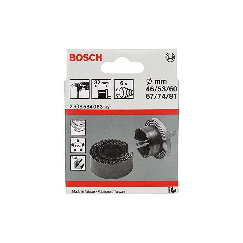 Bosch 2608584063 6-Piece Hole Cutter Set, Black/Grey, 46-81 mm