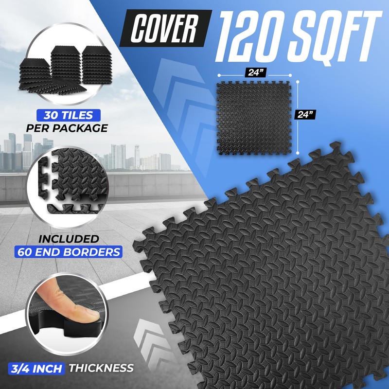 Foam - EVA Foam Interlocking Mats - Black - 3/4"