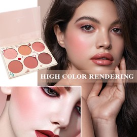 6 Colors Blush Palette,Matte Contour Makeup Blush for Cheeks,Waterproofing Highly Pigmented Face Cheek Blusher with Make Up Brush A3