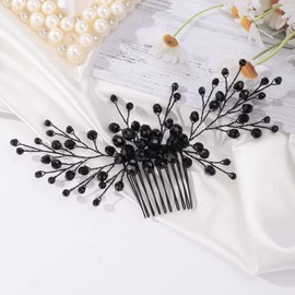 Missgrace Peine para el pelo para mujer, hecho a mano, estilo gótico, negro, con diamantes de imitación, para fiesta de graduación, ocasión especial, punk, accesorios para el cabello para mujeres (negro 8)