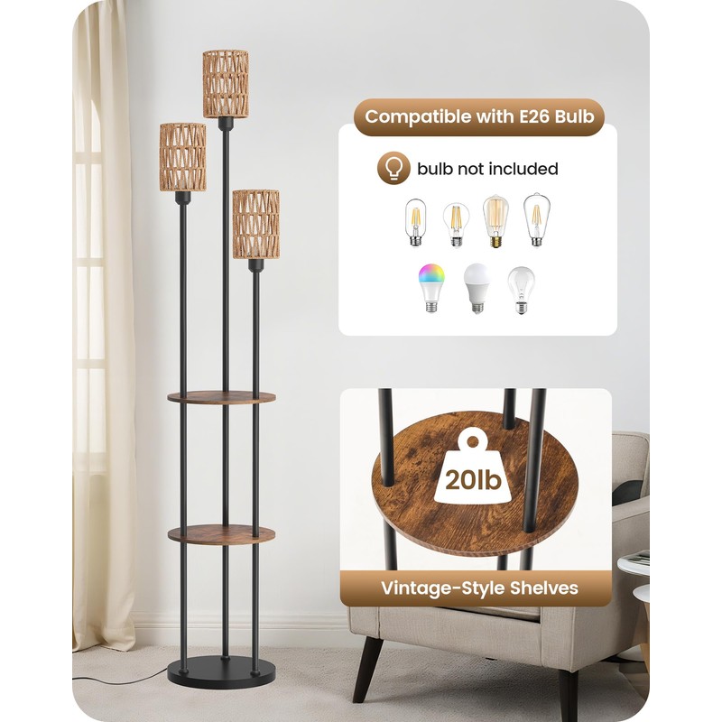 GOEBLESON Floor Lamp with Shelves, Boho Floor Lamp with Foot