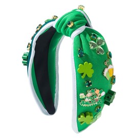 Blync St. Patrick's Day Headband, Green Shanrock Irish Hair Accessories, Clover Lucky Rhinestone Knotted Hairband for Party Festival Gift (WGreen)