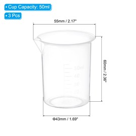 PATIKIL 50ml Measuring Cups, 3Pcs Polypropylene Beakers Graduated Measuring Pitcher Beakers with and Spout for Lab Experiments, Baking and Cooking, Transparent