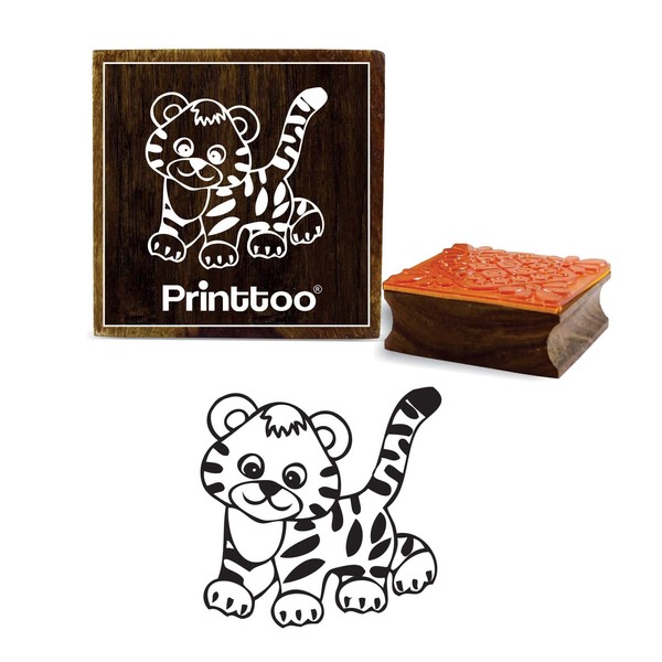 Printtoo Scrap-Booking Tiger Pattern Stamp Brown Square Wooden Rubber Stamps-2