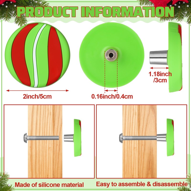 12 Pcs Christmas Knobs Covers for Cabinet Red and Green
