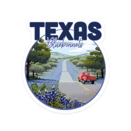 Die Cut Sticker Texas, Bluebonnets and Highway, Circle, Contour Vinyl Sticker 1 to 3 inches (Waterproof Decal for Cars, Water Bottles, Laptops, Coolers), Small