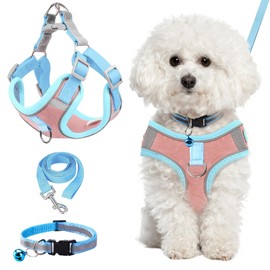 Dog Harness with Lead, Step-in Suede Harness Anti-Pull Reflective Breathable Chest Harness with Collar Traction Rope for Small Dogs Cats Outdoor Training Walking Pet Supplies (Blue, XL)