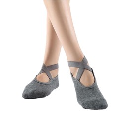Su.B.dgn Women's Non-Slip Yoga Socks - Cotton + PVC Handle for Pilates, Barre and Fitness, Suitable for UK Size 11-12, gray