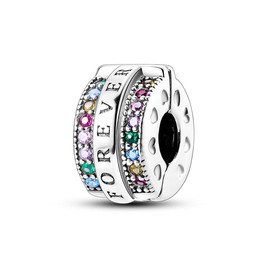 CYCUFF Clip Spacer Charm for Bracelet 925 Sterling Silver Pave Cubic Zirconia Clip Lock Stopper Bead Charm Gift for Women Family Friends (Forever Coloured Zirconium Clips)
