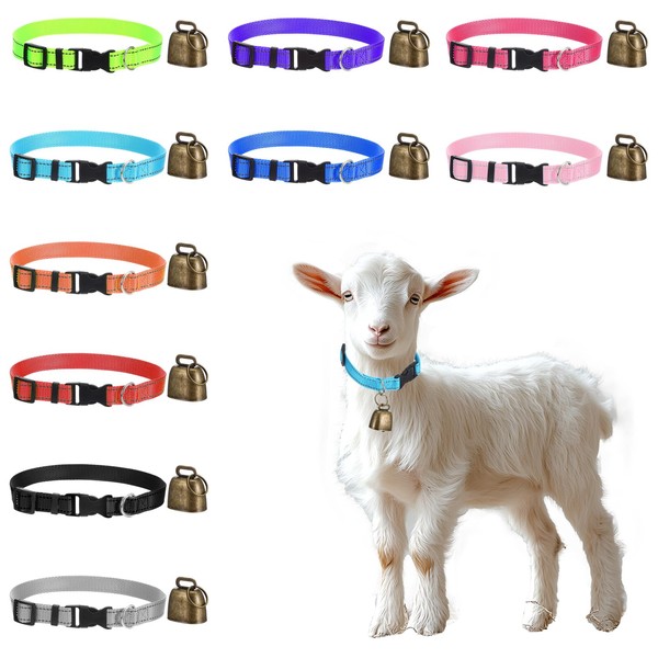 10 Pack Reflective Goat Collar with Crisp Bells,Adjustable Nylon Sheep