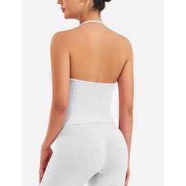 VOYJOY Impact Longline Strappy Top Workout Tank Tops for Women Impact Gym Sports Bra Camis White