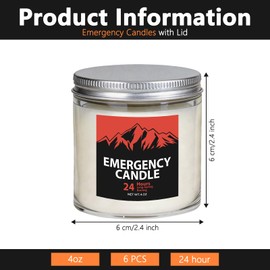 Veiuwa 6 Pack Emergency Candles, 4oz Unscented Smokeless Soy Wax Glass Jar Candles, Odorless Long Lasting for Power Outages, Survival Kits, Camping & Home Emergency Lighting
