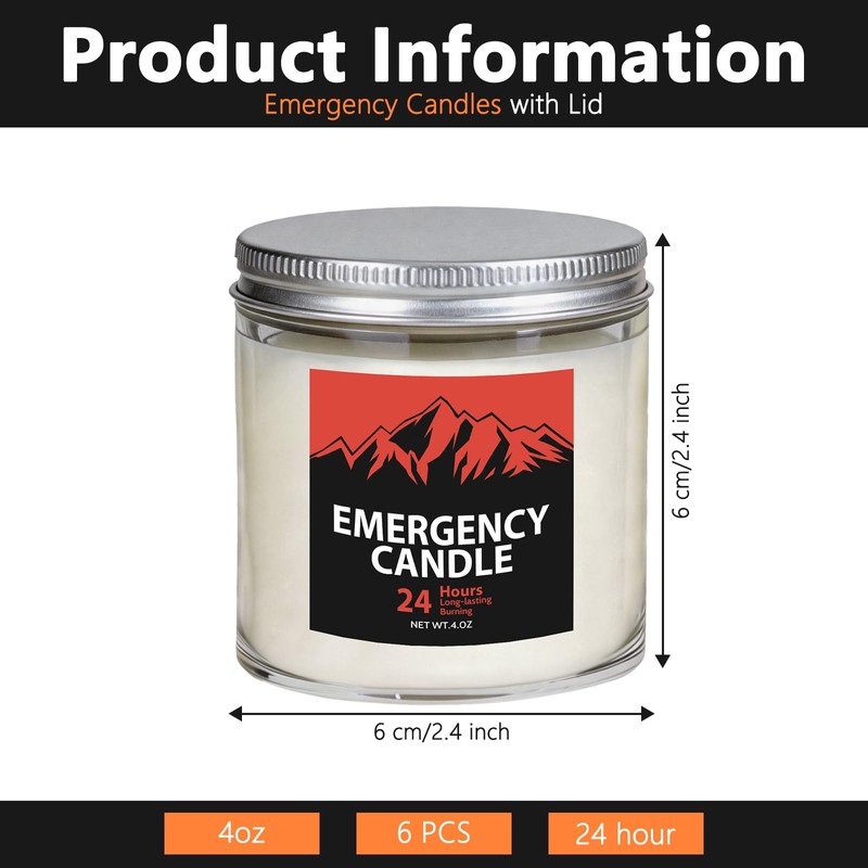 Veiuwa 6 Pack Emergency Candles, 4oz Unscented Smokeless Soy Wax