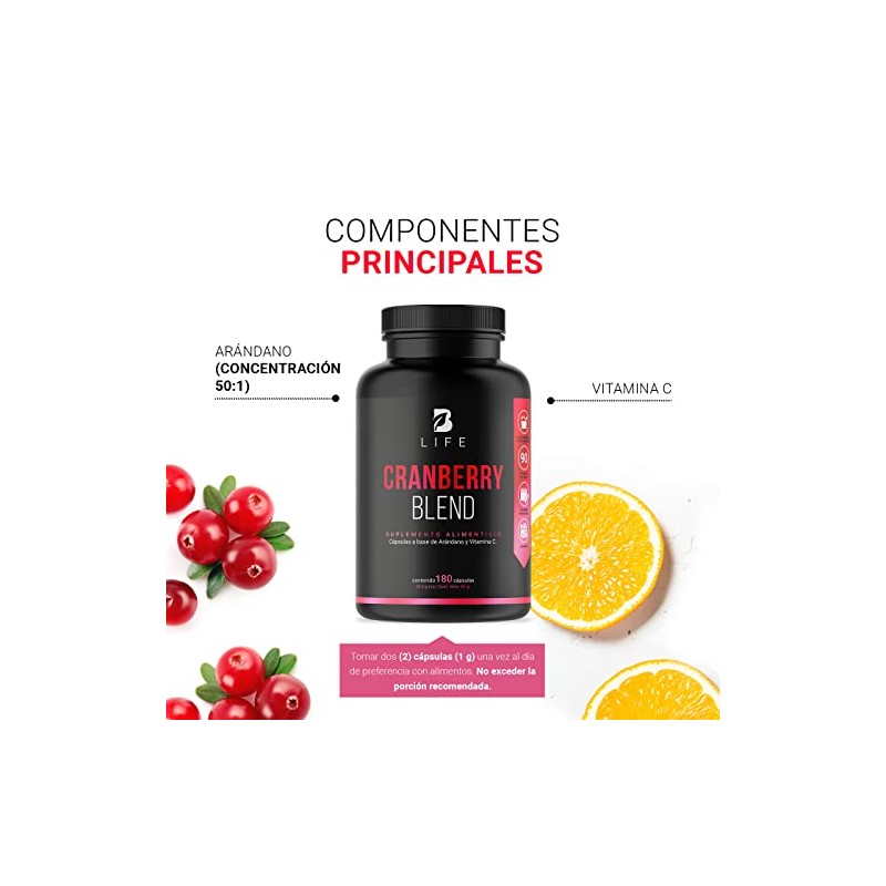 Arándano Concentrado 50:1 de 180 Cápsulas con Vitamina C. Ingredientes