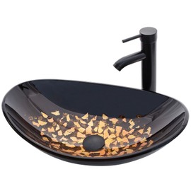 YIMAI Ingenuity Vessel Sink Bathroom Sinks Tempered Glass Art Basin 20.8"x13.7" Oval Bowl Above Counter with Faucet and Pop-Up Drain Combo, Oval Brown,Countertop Bowl Sink for Vanity Cabinet
