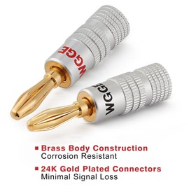 WGGE WG-009 Banana Plugs Audio Jack Connector 6 Pairs / 12 pcs, 24k Gold Dual Screw Lock Speaker Connector for Speaker Wire, Wall Plate, Home Theater, Audio/Video Receiver and Sound Systems