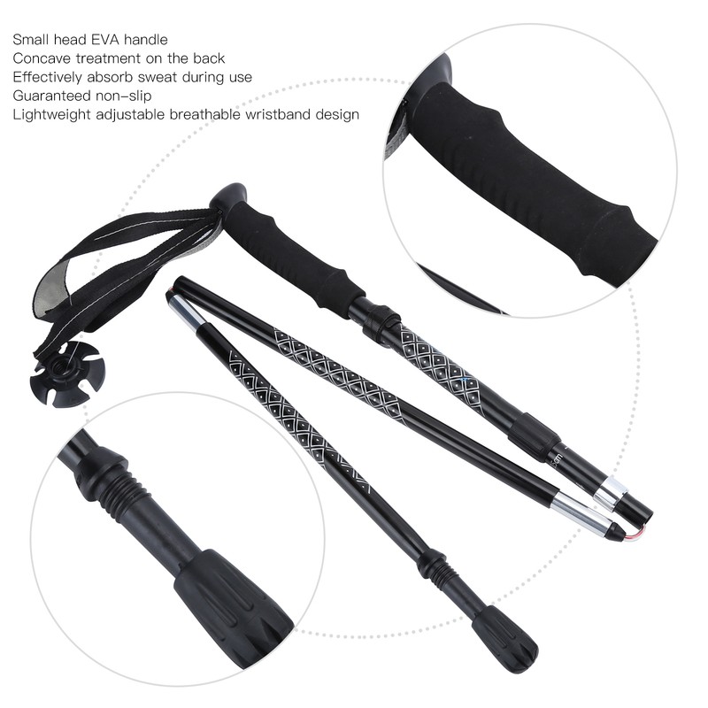 1Pair 5Sections Folding Damping Alpenstock Inner Lock Telescopic Hiking Walking