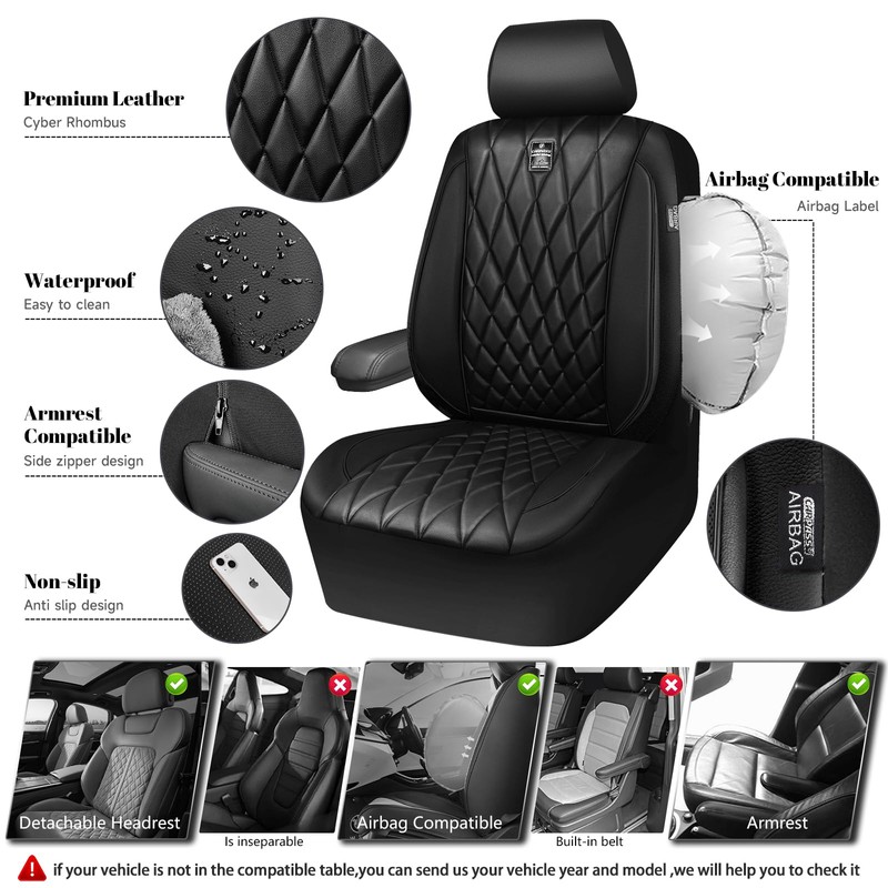 CAR PASS 5 Seats Piping Luxury Faux Leather Seat Covers