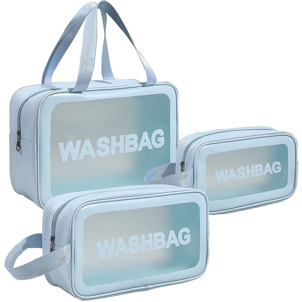 LEcylankEr Cosmetic Bag Transparent 3-Piece Makeup Bag Waterproof Transparent Toiletry Bag Travel Set, White