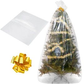 Boao 1 Piece Christmas Tree Disposal Bag Storage Bag Xmas Tree Removal Bag Garbage Bag Trash Bag Recycleable Plastic Bag and 1 Piece Golden Ribbon Pull Bow