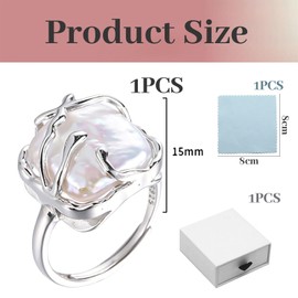 Kinretixia® Irregular Pearl Women's Silver Ring Grace Baroque Pearl Ring 925 Sterling Silver Fashion Statement Ring Suitable for Anniversary