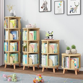 Rotating Bookshelf 360 Display Bookcase Storage Rack Multi-Functional Wood Bookshelf Organizer Figure Collection For Livingroom, Bedroom, Classroom - Color: 4