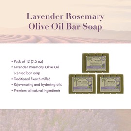 A LA MAISON Lavender Rosemary Olive Oil Bar Soap - Uses: Hand and Body, Triple Milled, Essential Oils, Biodegradable, Plant Based, Vegan, Cruelty-Free, Alcohol & Paraben Free (12 Bars of Soap, 3.5 oz)