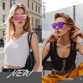 LINVO Trendy Polarized Mirrored Sunglasses Men Womens, Flat One Piece Reflective Shades for Driving Fishing UV400 Protection