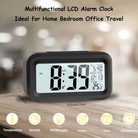 Hooporia Alarm Clocks for Bedrooms,Digital Alarm Clock with LCD Screen,Snooze,12/24H,Battery Operated for Heavy Sleepers Adults Desk Travel Office (Black)