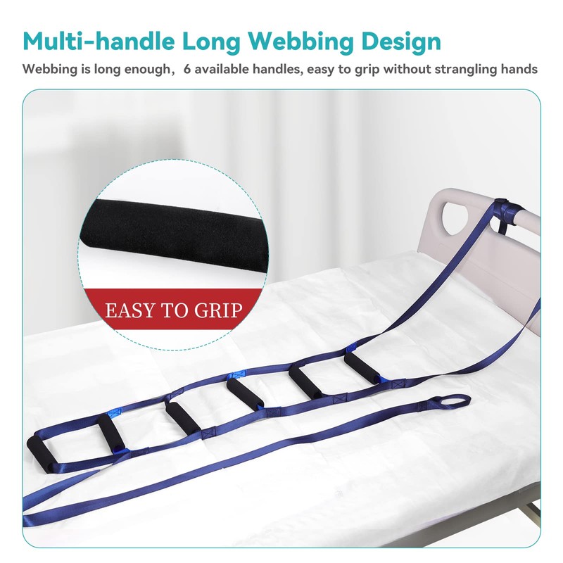lefeke Bed Ladder Assist Strap with 6 Hand Grips,Portable Rope