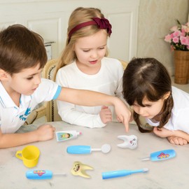 Teeth Brushing Toy, 8 Pieces Tooth Children's Toy, Children's Dentist Play Set, Blue, Dentist Games for Role Play for Girls, Boys from 3 Years