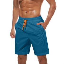TACVASEN Swim Trunks for Men with Mesh Lining and Elastic Waistband Summer Lightweight Quick Dry Bathing Suit Men Peacock Blue
