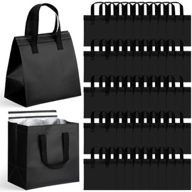 FoldTier 50 Pcs Insulated Take Away Bags Bulk Thermal Insulation Food Bags for Coffee Milk Tea Hot Cold Fresh Food Seafood for Catering Restaurant Grocery (9.45x9.45x5.91inch,Purple)
