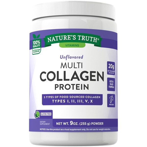 Nature's Truth Multi Collagen Powder | 9 oz | Type I, II, III, V, X | Hydrolyzed Collagen Peptide Protein Powder | Keto and Paleo Friendly | Unflavored | Gluten Free