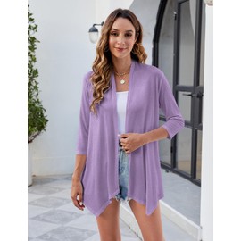 Uvog Womens Kimonos for Summer Dressy Jackets 3/4 Sleeve Open Front Lightweight Cardigans Lilac L
