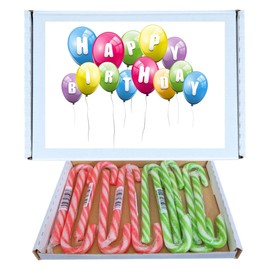 Birthday Sweet Box Gift Hamper | Bonds Strawberry & Watermelon Candy Canes 12 Pack Gift Box 6 of Each Flavor Individually Wrapped |Happy Birthday Packaging, Gift for All Ages