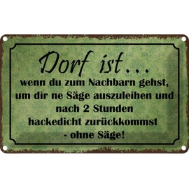 vianmo Tin Sign 18 x 12 cm Dorf ist wenn du zum Nachbarn Decorative Gift Metal Sign