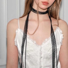 TseenYi Gothic Lace Choker Necklace Lace Wide Choker Neckalce Wrap Velvet Necklace Lace Pattern Necklace Black Lace Long Lace up Necklace Velvet Long Velvet Choker Necklace