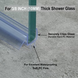 YTSAHSTT Frameless Shower Door Bottom Seal for 3/8" (10mm) Thick Glass, 36" Long, Clear Vinyl, No Adhesive Required, Stops Leaks
