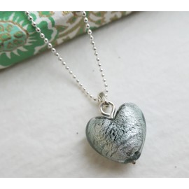 Handgefertigt Graue Murano glas Herz Halskette aus Sterlingsilber, 45 cm - Geburtstagsgeschenk - Weihnachtsgeschenk - Handgefertigte Geschenkideen für Frauen