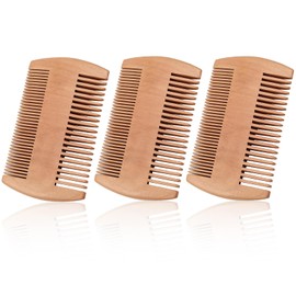 Pettine per barba, 3 pezzi, da uomo, in legno di pero di alta qualità, doppia tasca dentata, spazzola per la cura quotidiana della barba e applicazione di olio per barba/balsamo per barba (colore
