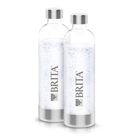 BRITA Bottles Pack of 2 for SodaONE Water Carbonator, 2 x 1 Litre Replacement Bottles, Lightweight, BPA-Free PET Bottle in Duo Pack, Carbonator Bottles with Polished Stainless Steel Elements