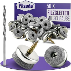 Filzada 50 x Felt Gliders Screws Diameter 18 mm – High-Quality Furniture Glides Including Drill – Chair Leg Protectors – Chair Glides – Felt Glides for Chairs for Screwing
