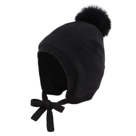JANGANNSA Basic Winter Boys Girls Baby Beanie Pompom Knitted Infant Toddler Hats Kids Earflap Beanies Warm Baby Hat (2-5 Years, Black Hat)